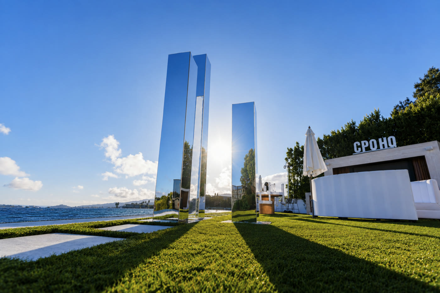 Mirrored installations beside the CPOHQ Summit venue