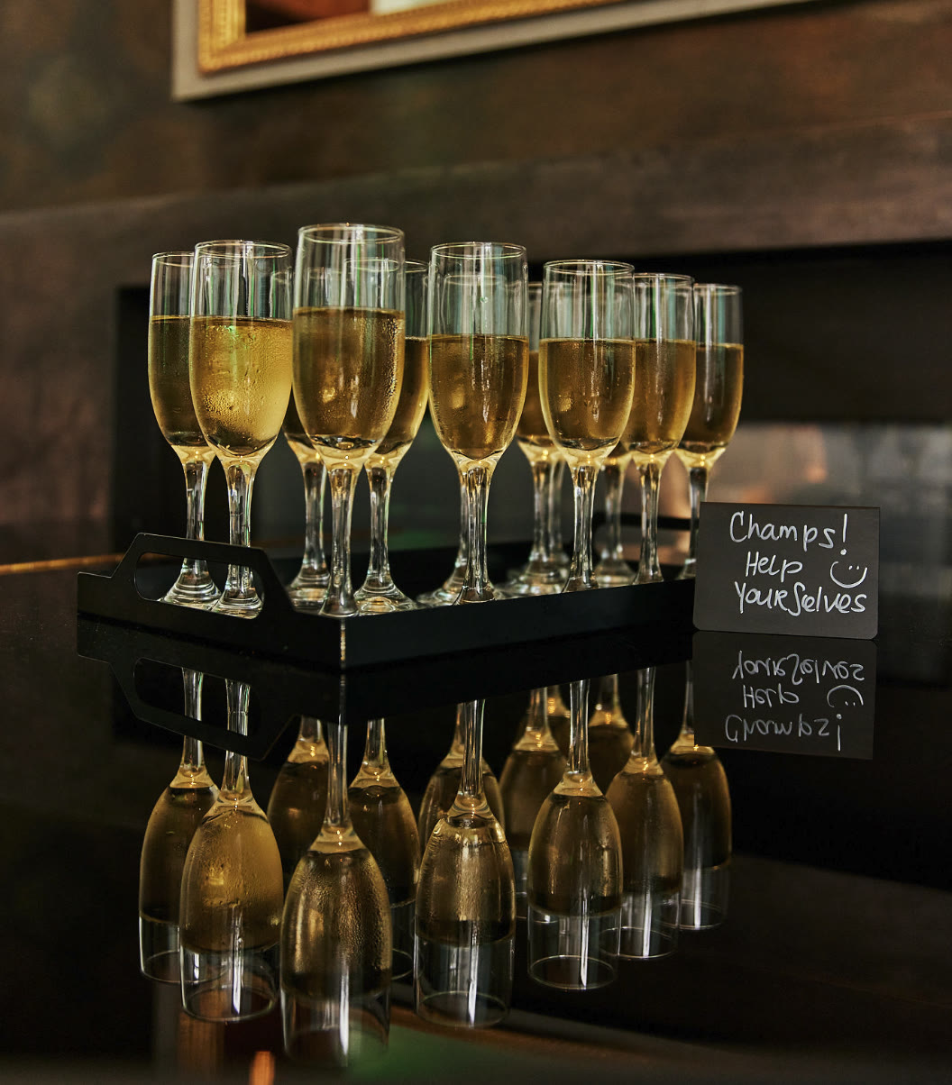 Champagne glasses ready for a team celebration